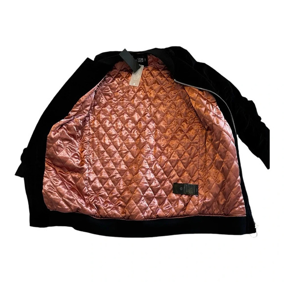 NWT Volcom Womens XS Stone Row Long Black Velvet Coat Pink Quilted Lining Zip Up - Picture 7 of 10